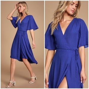 Lulus Farah Royal Blue Print Midi Wrap Dress